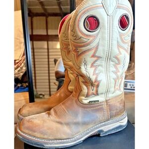R. Watson Men's Chestnut Distressed-Ivory Bone Western Work Boots Size 11